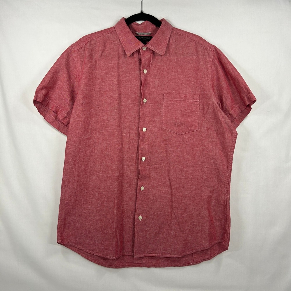 Banana Republic Mens Red Linen Blend Short Sleeve Button Down Shirt Size Large